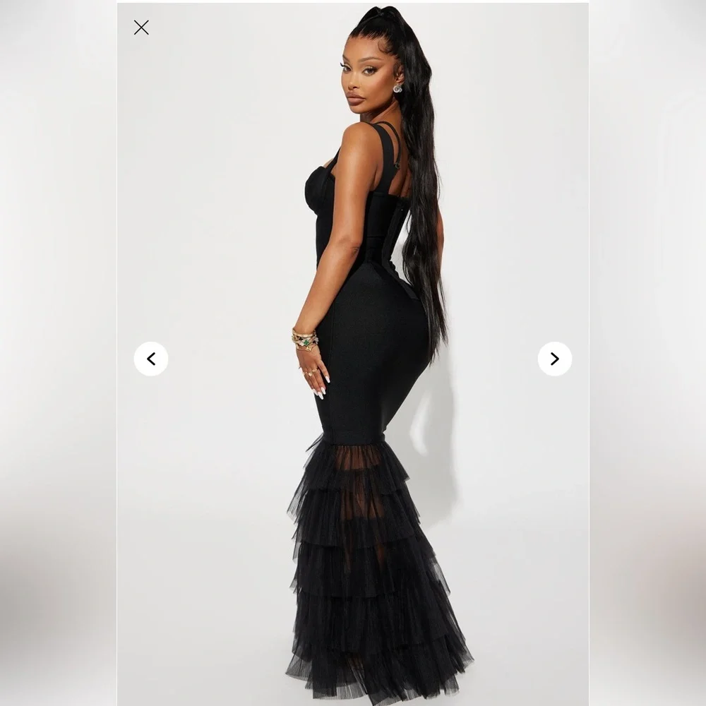 Fashion Nova Black Tulle Bandage Gown - Picture 3 of 6